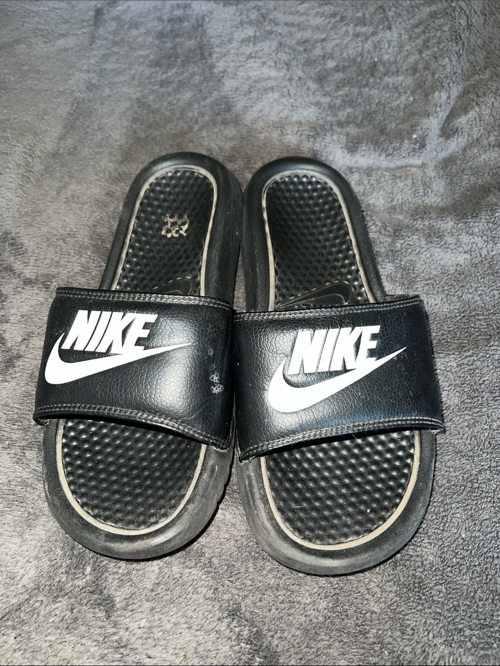 Nike Black Slide Sandals with White Swoosh - Kids